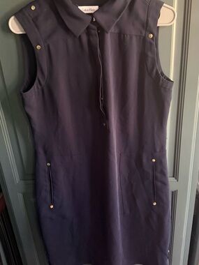 J. Crew Navy Sleeveless Shift Dress with Gold-Tone Accents